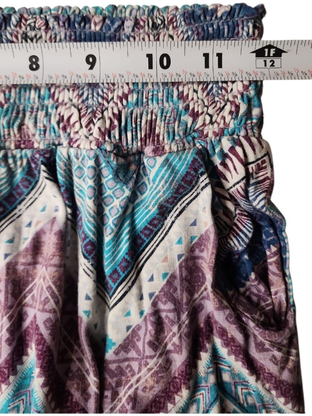 Chevron Wide Leg Palazzo Pants Teal Purple Boho Flowy Sz L | Resort Vacation Bea - Picture 6 of 13